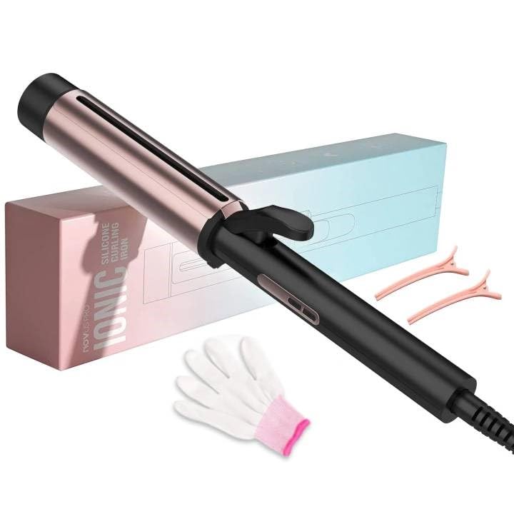 1.5 Inch Extra Large Curling Wand for Long Hair - Ceramic Tourmaline Barrel with 40000000 Negative Ions, 2 Clips & Heat-Resistant Glove