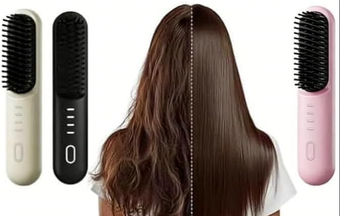 Cordless Hair Straightener Brush 4 Temp Settings Ceramic Coating