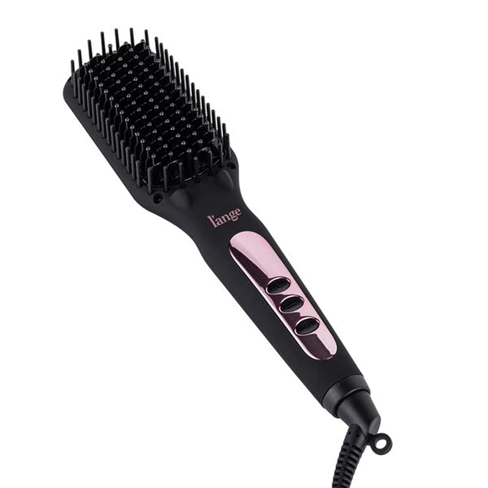 L'ANGE HAIR Le Vite Straightening Brush | Heated Hair Tool for Smoother, Frizz-Controlled Look | Dual-Voltage Hot Brush Straightener for Effortless Styling & Shine | Ceramic Standard Size (Blush)