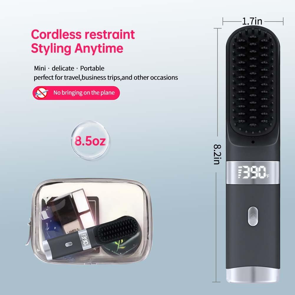 Cordless USB-C Hair Straightener Brush FastHeat (Black)