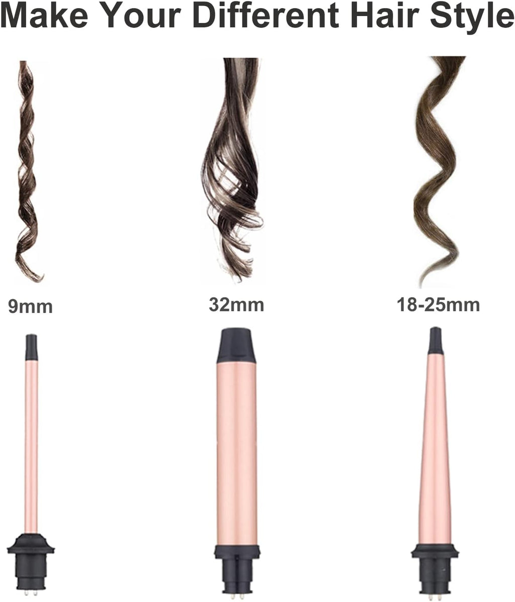 JAETON Curling Iron Wand Set 3 in 1 with 0.35"-1.25" Ceramic Barrels