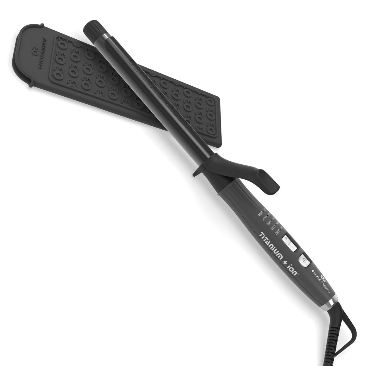 Olivia Garden Titanium + Ion High Performance Professional Curling Iron - Dual Voltage, Snag-Free Styling - Fast Heat Up to 455°F with Heat Resistant Heat Mat/Pouch