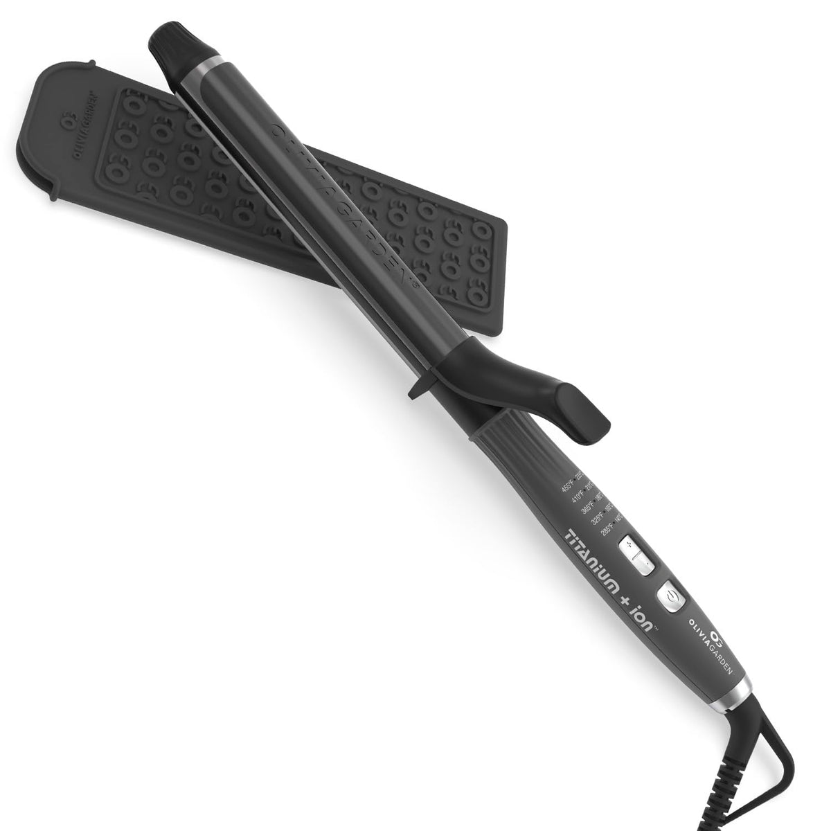 Olivia Garden Titanium + Ion High Performance Professional Curling Iron - Dual Voltage, Snag-Free Styling - Fast Heat Up to 455°F with Heat Resistant Heat Mat/Pouch