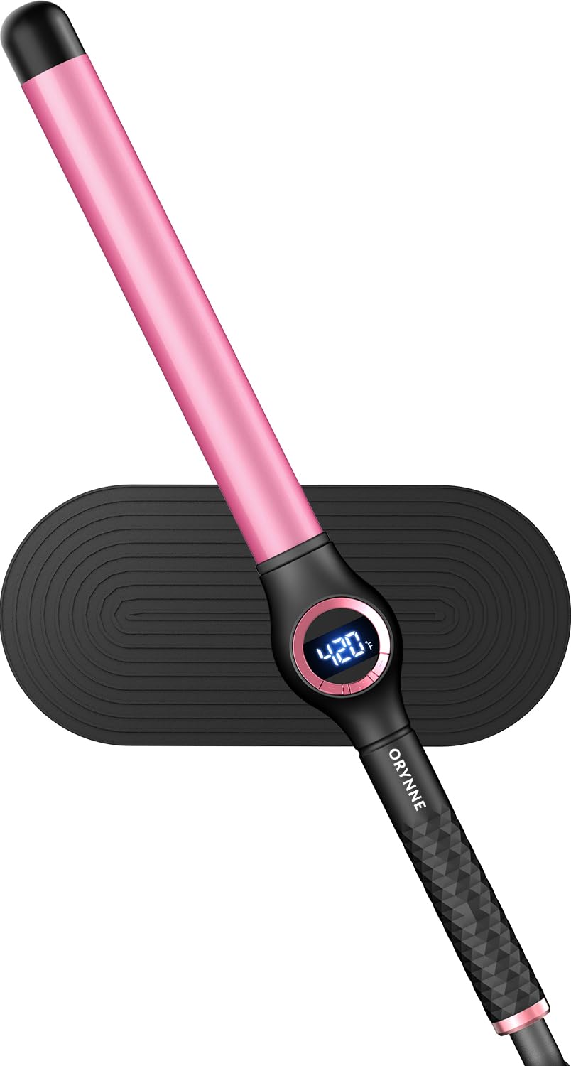 ORYNNE 1 Inch Long Barrel Digital Ceramic Curling Wand with Auto Shut Off and Dual Voltage for All Hair Types - Fast Even Heat Up