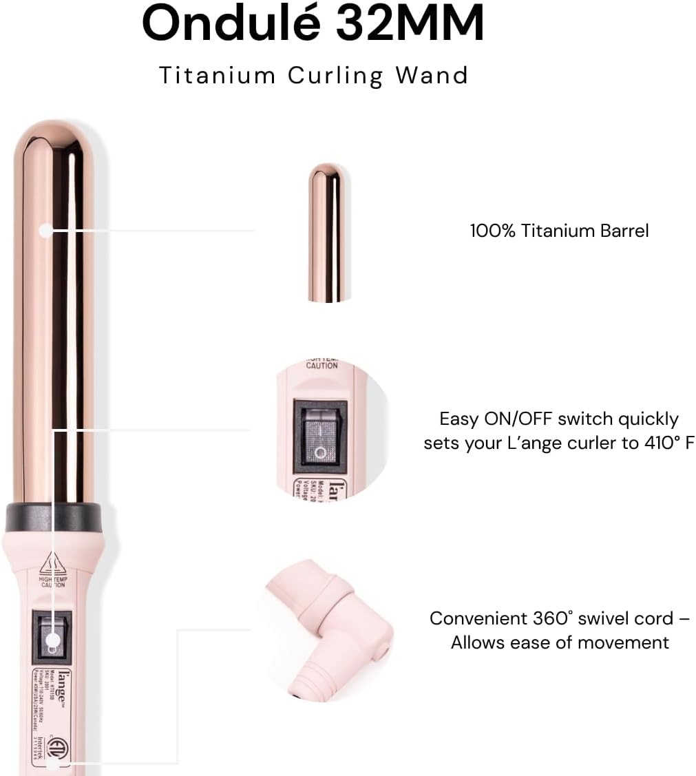 L'ANGE HAIR Ondulé 32 MM Titanium Curling Wand | Professional Hot Tools Curling Iron 1.25 Inch | Salon Hair Styling Wands for Beach Waves | Best Hair Curler Wand for Frizz-Free, Lasting Curls