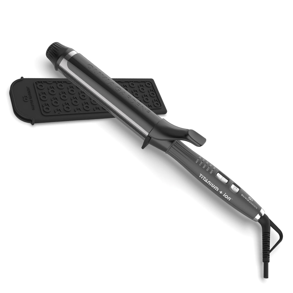 Olivia Garden Titanium + Ion High Performance Professional Curling Iron - Dual Voltage, Snag-Free Styling - Fast Heat Up to 455°F with Heat Resistant Heat Mat/Pouch