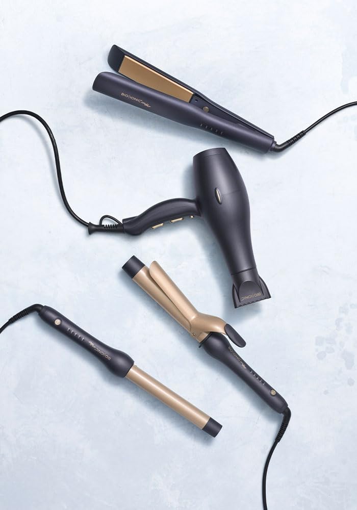 Bio Ionic GoldPro 1" or 1.25” Curling Iron, Blue, Moisturizing Heat & 24K Gold MX, New & Improved 15% Longer Barrel Ceramic Curling Iron, Adjustable Heat, Versatile Curling Wand for Long-Lasting Curls