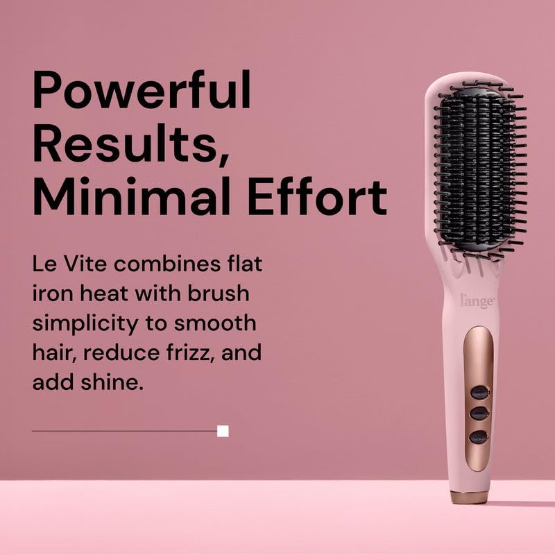 L'ANGE HAIR Le Vite Straightening Brush | Heated Hair Tool for Smoother, Frizz-Controlled Look | Dual-Voltage Hot Brush Straightener for Effortless Styling & Shine | Ceramic Standard Size (Blush)