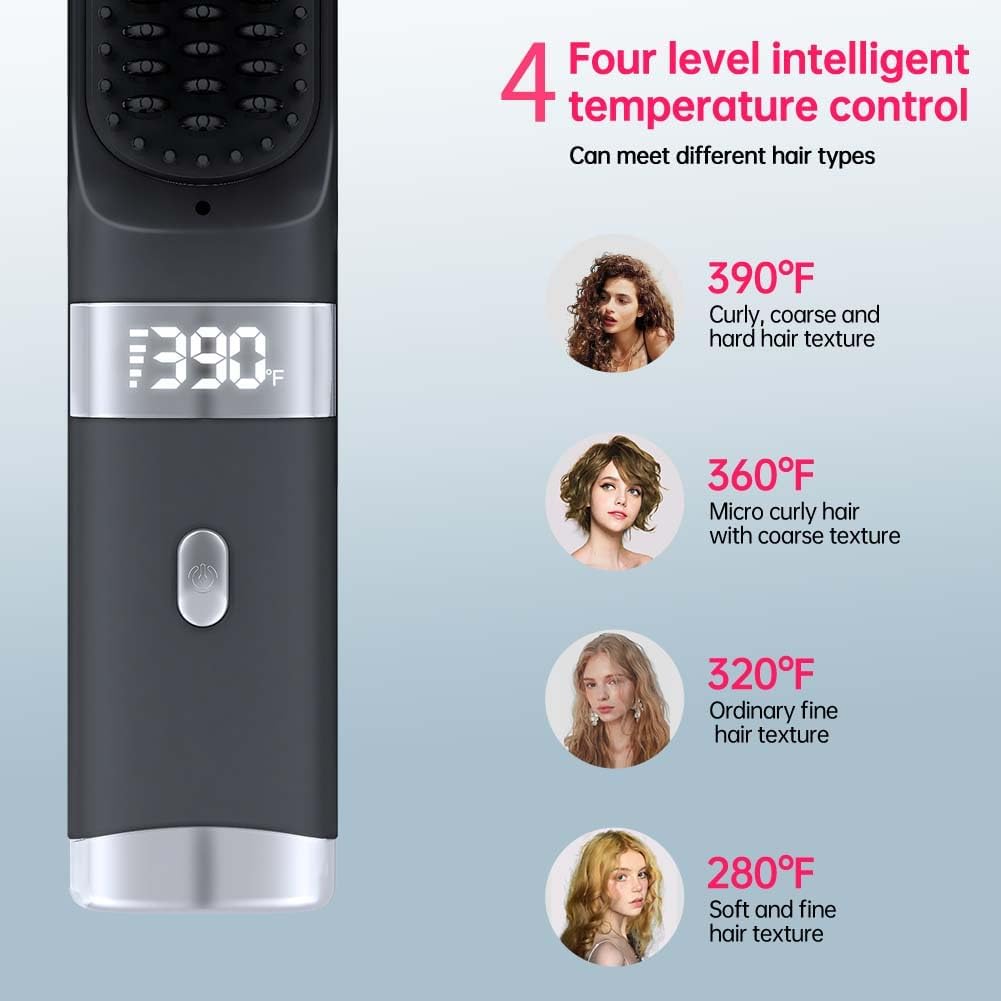 Cordless USB-C Hair Straightener Brush FastHeat (Black)