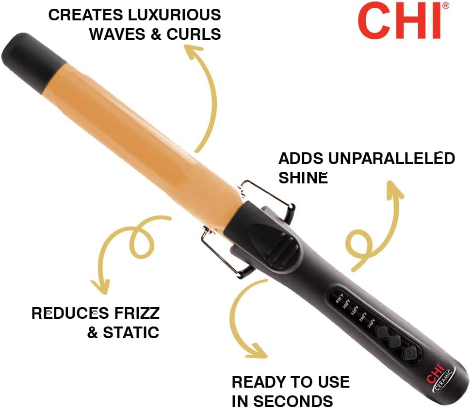 CHI Tourmaline Ceramic Curling Iron with Adjustable Temperature, 1″ Barrel