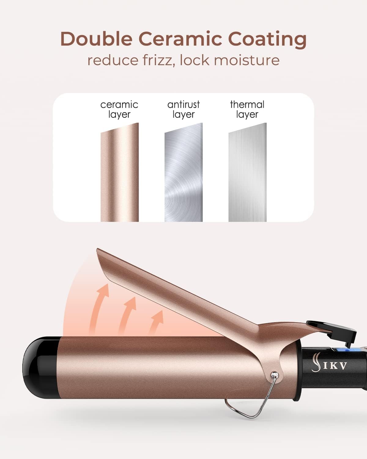 IKV 2 inch Curling Iron Extra Large,Long Barrel Curling Wand for Long Hair