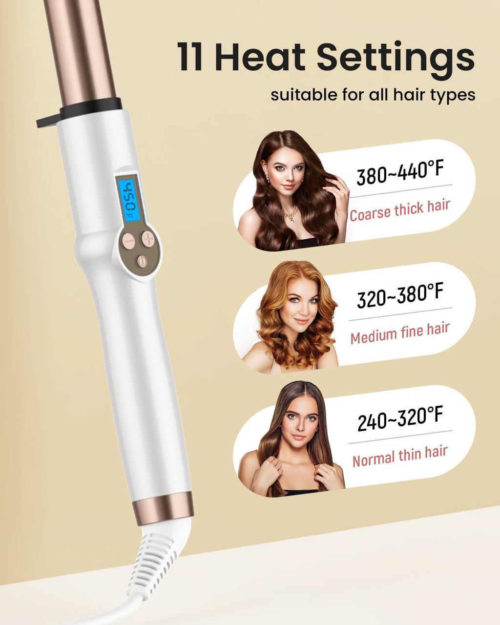 1 Inch Extra Long Barrel Curling Wand Ceramic for Long Hair No-Clamp