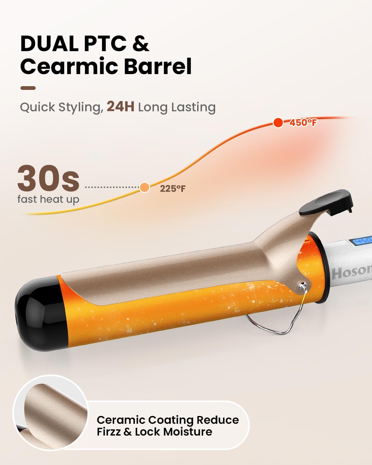 Hoson Curling Iron 2 Inch-Ceramic Wand Large Barrel for Long Hair