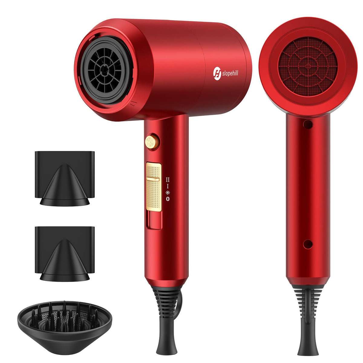 slopehill Professional Ionic Hair Dryer, Powerful 1800W Fast Drying Low Noise Blow Dryer with 2 Concentrator Nozzle 1 Diffuser Attachments for Home Salon Travel (Black)