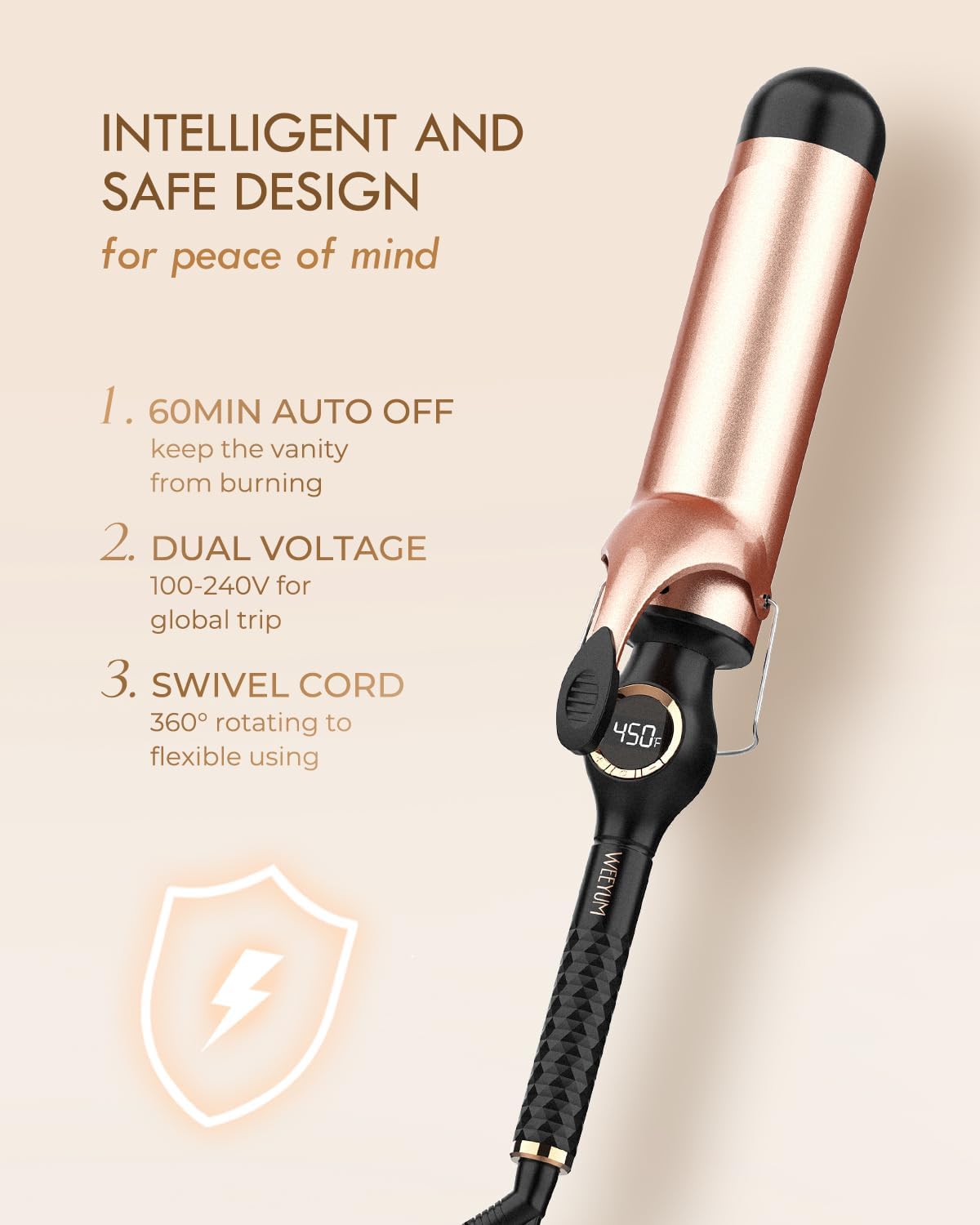 Large Curling Iron 2 Inch, Hair Curling Wand 2 Inch, Dual Voltage, Black
