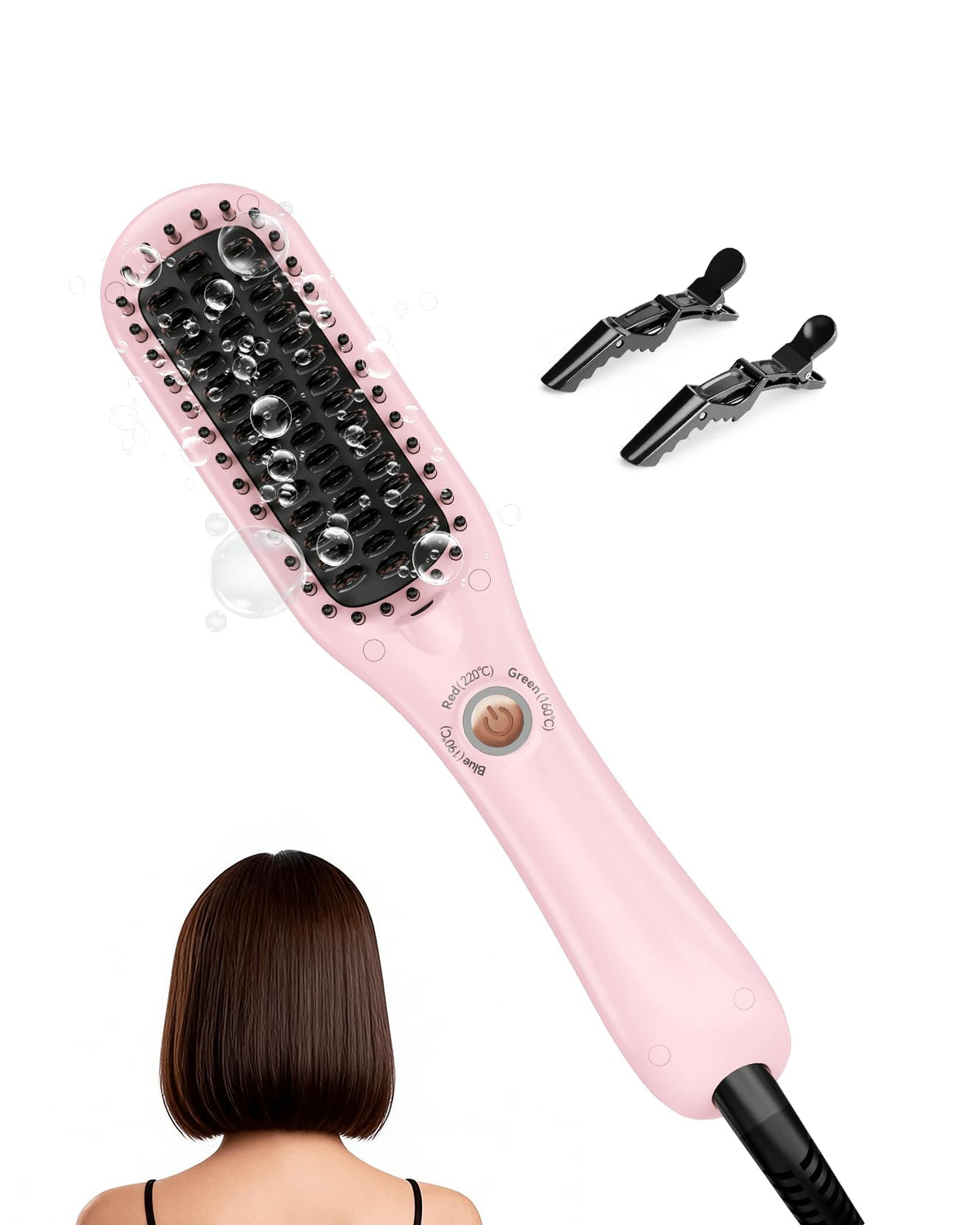 LANDOT Mini Hair Straightener Brush - Ionic Ceramic Travel Hot Comb