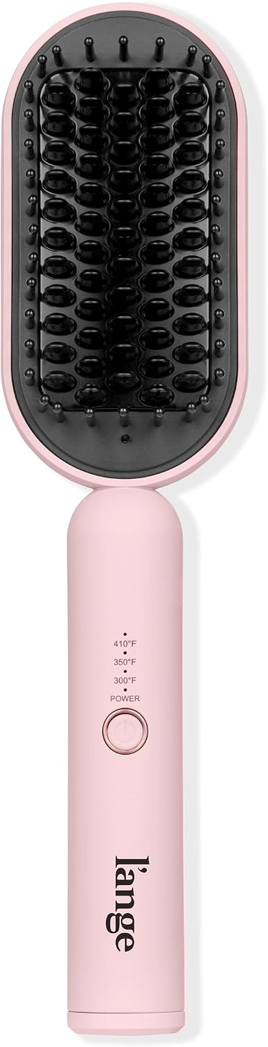 L'ANGE HAIR Mane Pass Straightening Hot Brush | Hair Straightening Brush with Ceramic Bristles & Negative Ion Technology | Adjustable Temp | Auto Shut-Off & Dual Voltage | (Blush)