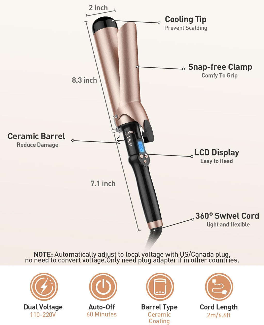 2 inch Curling Iron Extra Large Barrel for Long Hair，Create Big Curls