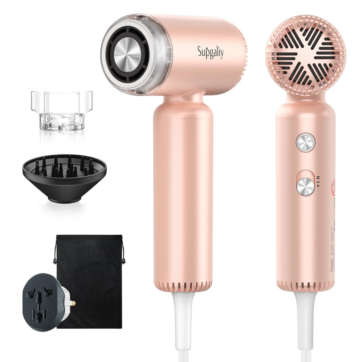 Dual Voltage Travel Hair Dryer, Mini High-Speed Blow Dryer for Fast Drying, Ionic Hairdryer with Diffuser Gift Women, Lightweight Compact Portable,Quiet,European International 100-240V,Black