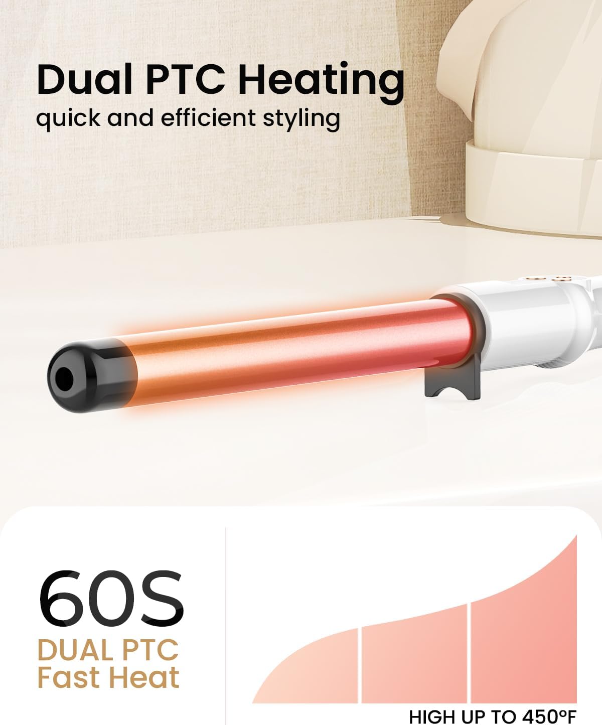 1 Inch Extra Long Barrel Curling Wand Ceramic for Long Hair No-Clamp