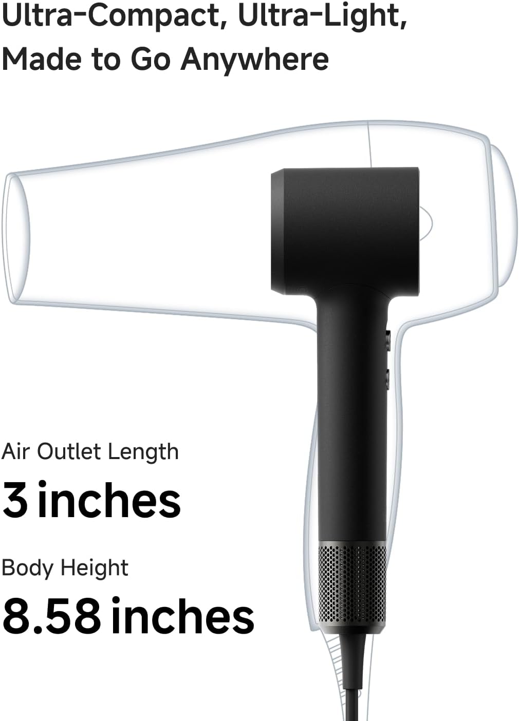 Laifen MINI Hair Dryer, Lightweight and Compact High Speed 200M Ionic Blow Dryer with 110, 000 RPM Powerful Motor for Fast Drying, Low Noise, Hairdryer with Magnetic Nozzle, Child Mode, HD310