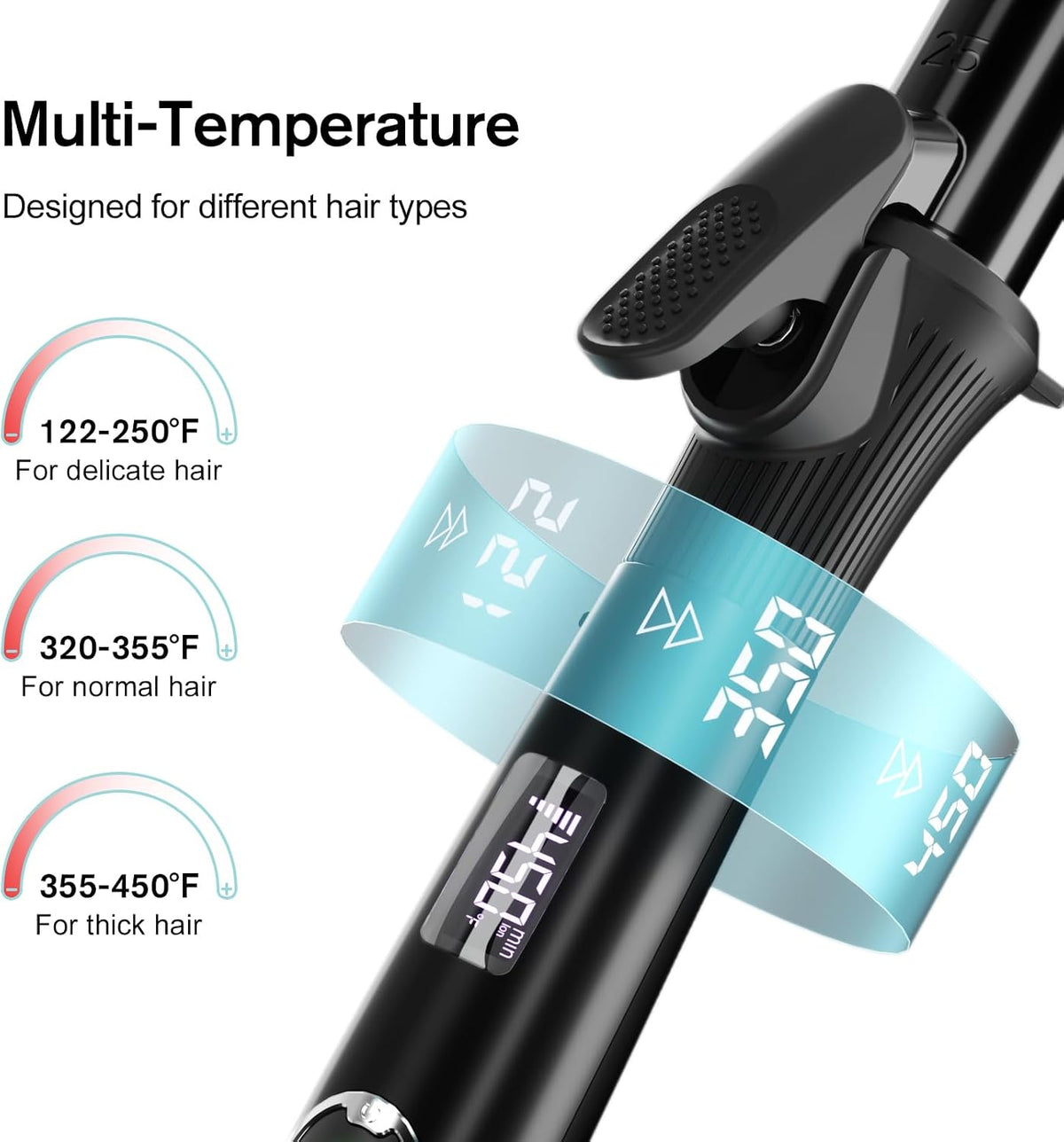 1 Inch Curling Iron with Clipped Tourmaline Ceramic Barrel Professional 1.25 Inch Hair Curler up to 450°F Dual Voltage for Traveling 60 Mins Auto Off Suit for Different (Black, 1 inch)