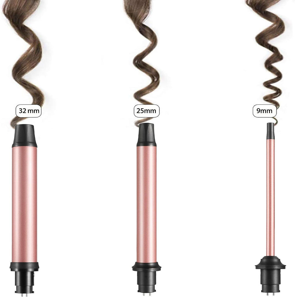 Curling Iron Wand, 3 in 1 Curling Wand Set with Ceramic Barrel for Long/Medium Hair, 0.35"-1.25" Interchangeable Hair Curler Wand, Dual Voltage, Includes Glove & Clips