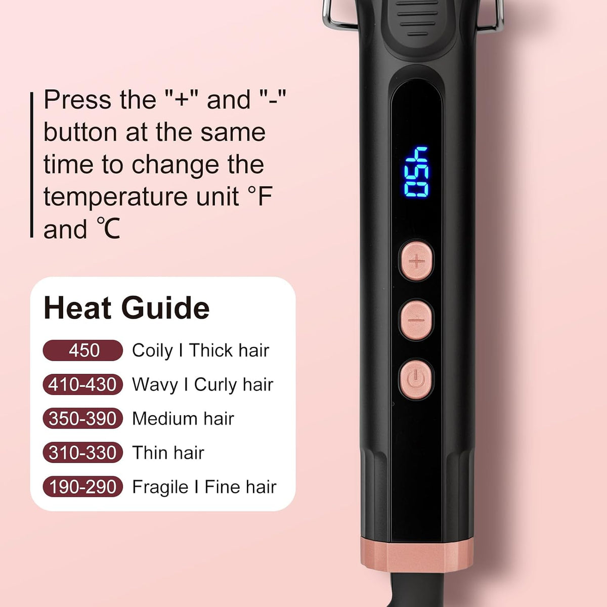 JAETON Hair Curling Iron Wand 1 1/4-Inch for Loose Curls, 190-450℉