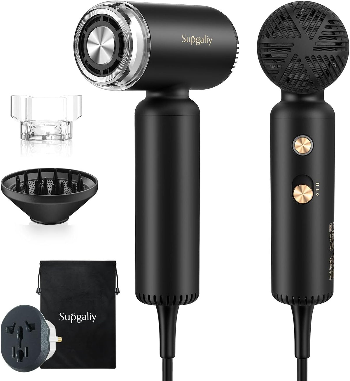 Dual Voltage Travel Hair Dryer, Mini High-Speed Blow Dryer for Fast Drying, Ionic Hairdryer with Diffuser Gift Women, Lightweight Compact Portable,Quiet,European International 100-240V,Black