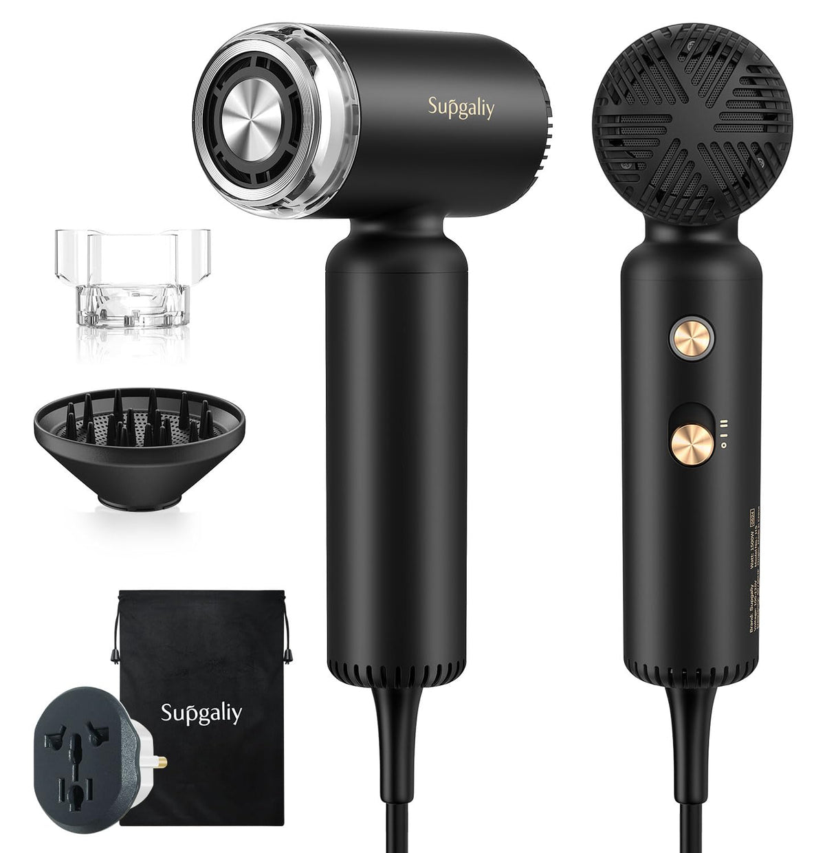 Dual Voltage Travel Hair Dryer, Mini High-Speed Blow Dryer for Fast Drying, Ionic Hairdryer with Diffuser Gift Women, Lightweight Compact Portable,Quiet,European International 100-240V,Black