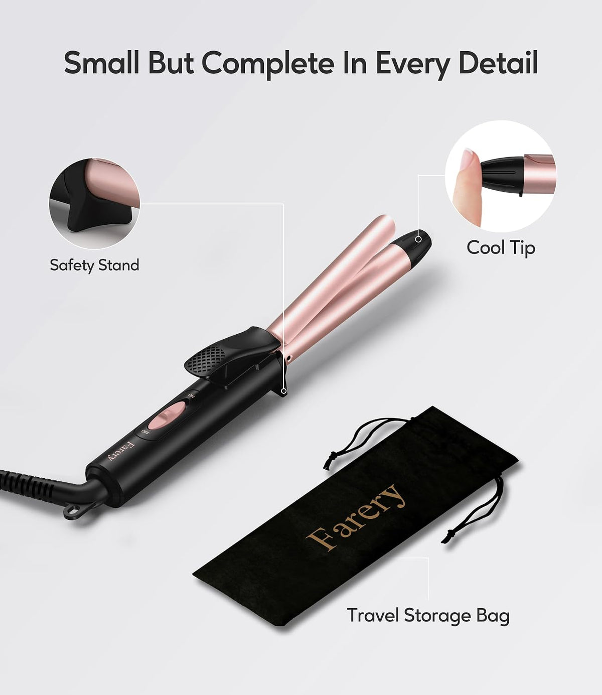 FARERY Mini Curling Iron for Short Hair, 1/2 Inch, Dual Voltage 100-240V