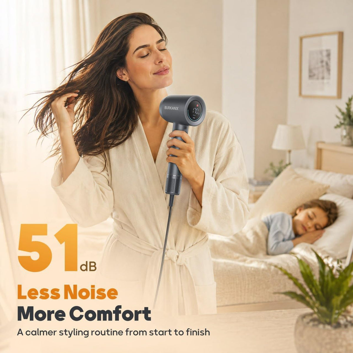 Hair Dryer, High-Speed Ionic Blow Dryer with Diffuser, Low Noise Fast Drying Hair Dryer with Brushless Motor, Thermo-Control Professional Hair Dryer for Curly Hair