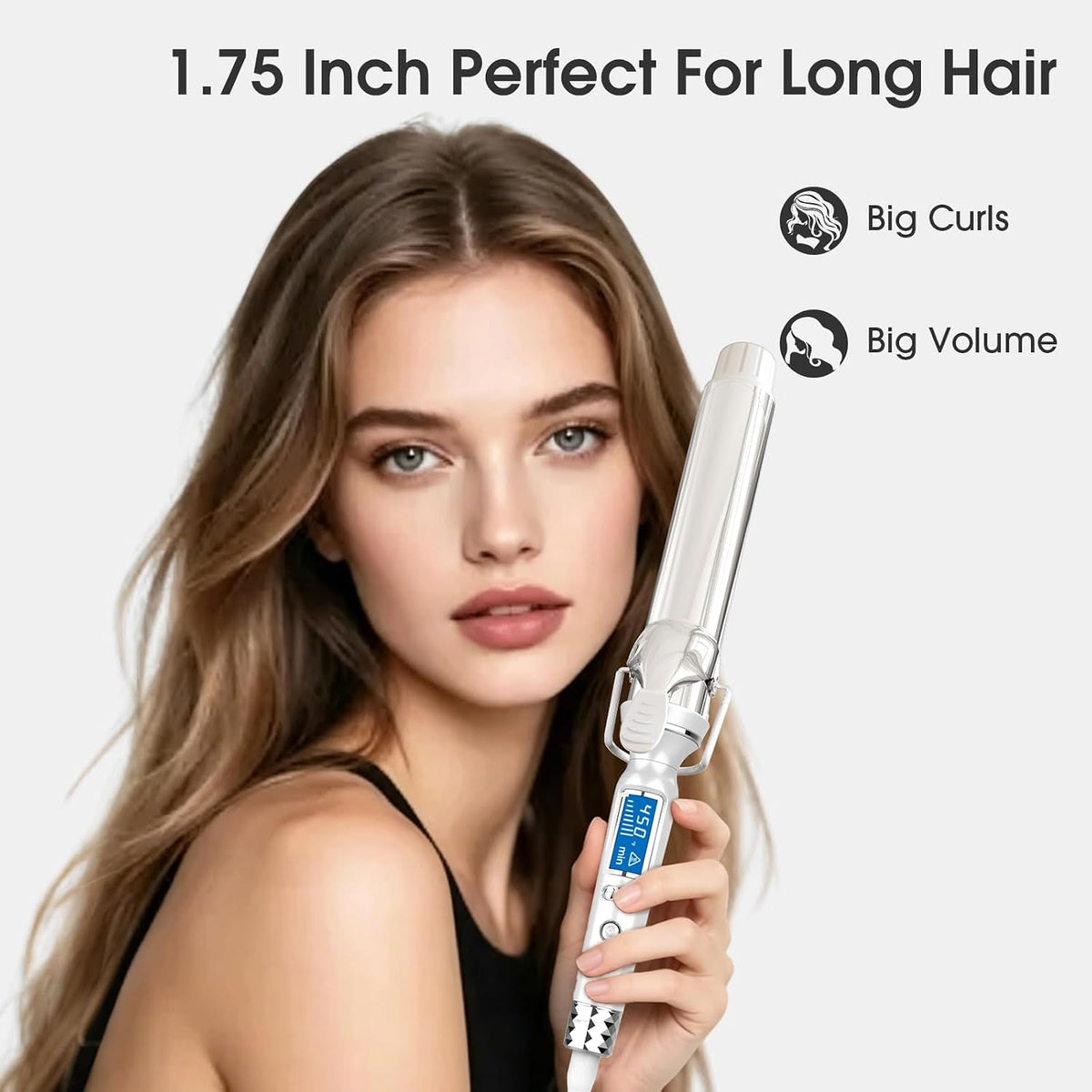 BANGMENG 1.75 Inch Large Curling Iron, Extra Long Barrel for Long Hair
