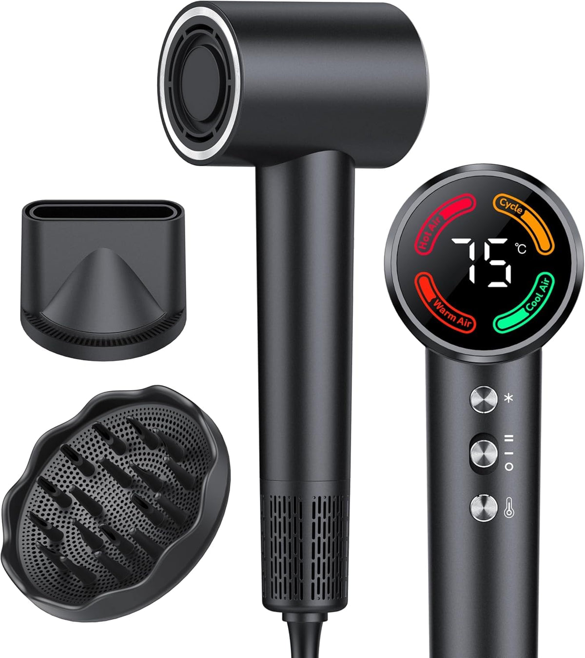 Hair Dryer, High-Speed Blow Dryer with Diffuser, 500M Ionic Negative Blow Dryer for Fast Drying, Low Noise & Smart Temperature Control & LED, for All Hair Types,for Home & Travel, Gifts