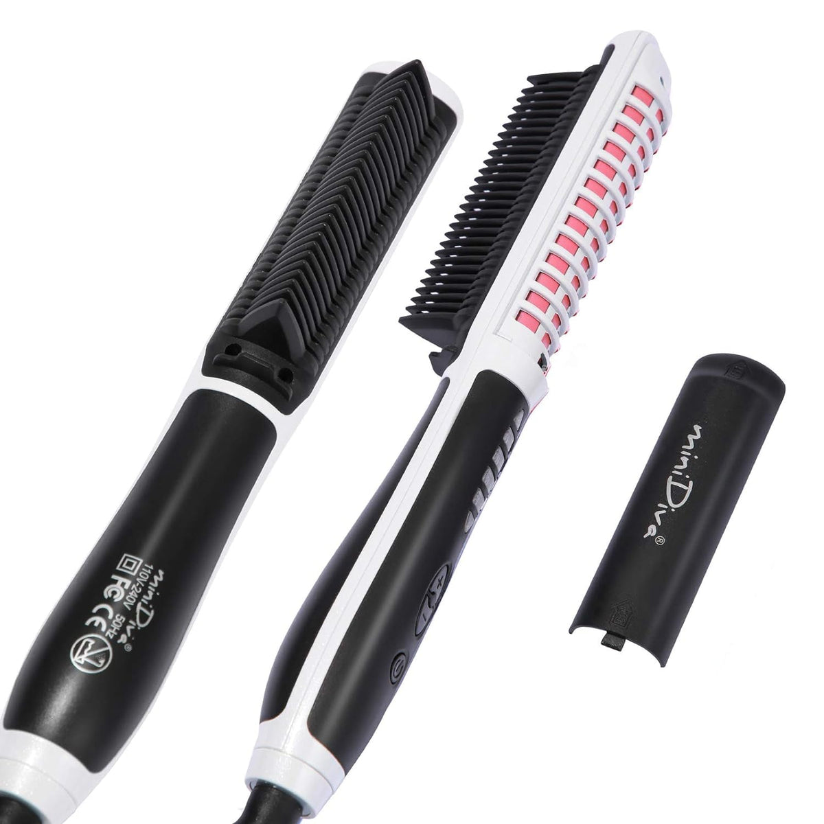 Minidiva 2-in-1 Hair Curler and Straightener with Anti-Scald, 30s Fast Ceramic Heating, 6 Heat Levels, Auto Off, 360 Swivel Cord Portable Hot Hair Straightener Brush for Home, Travel (Red)