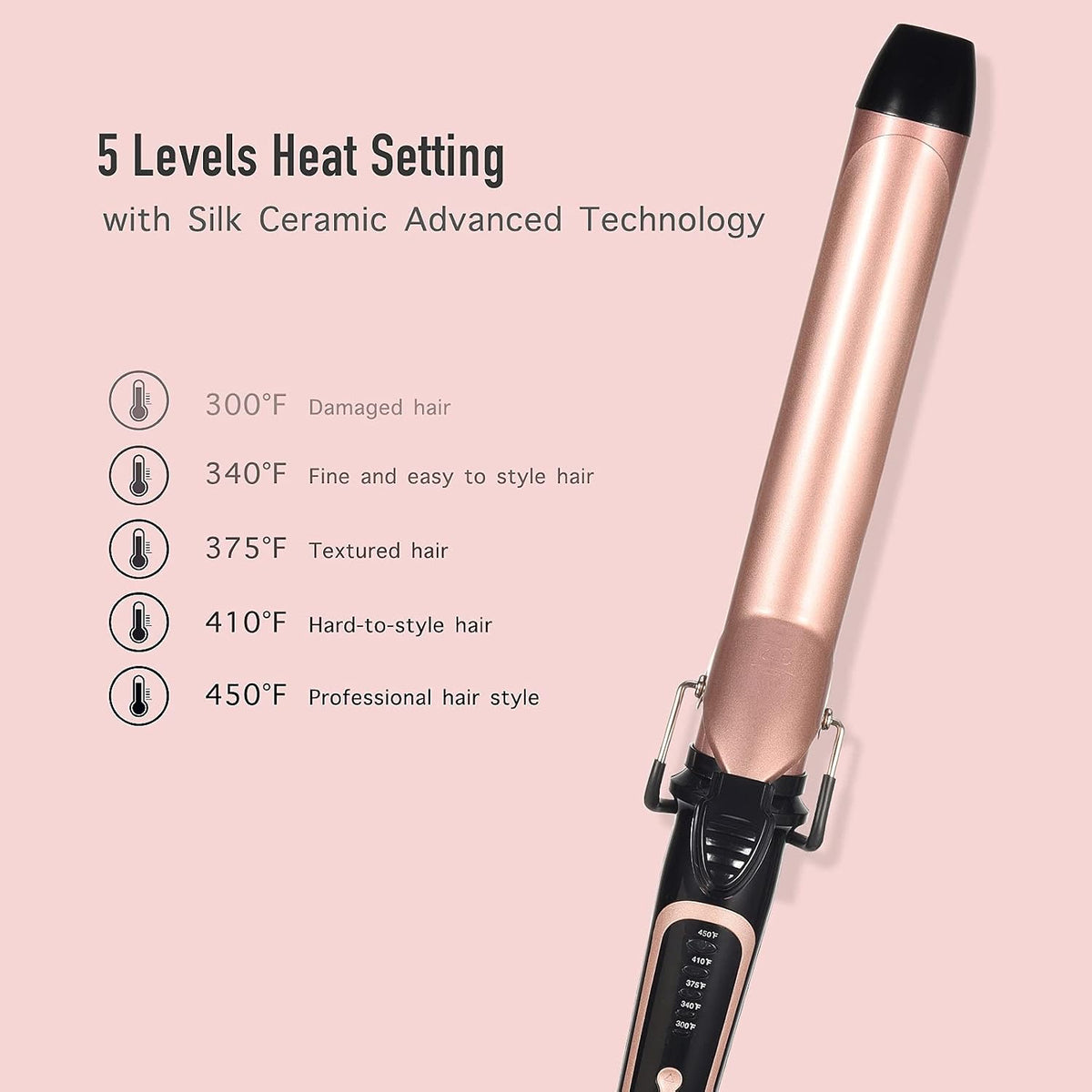 LANVIER 1.25 Inch Long Barrel Curling Iron for Medium to Long Hair