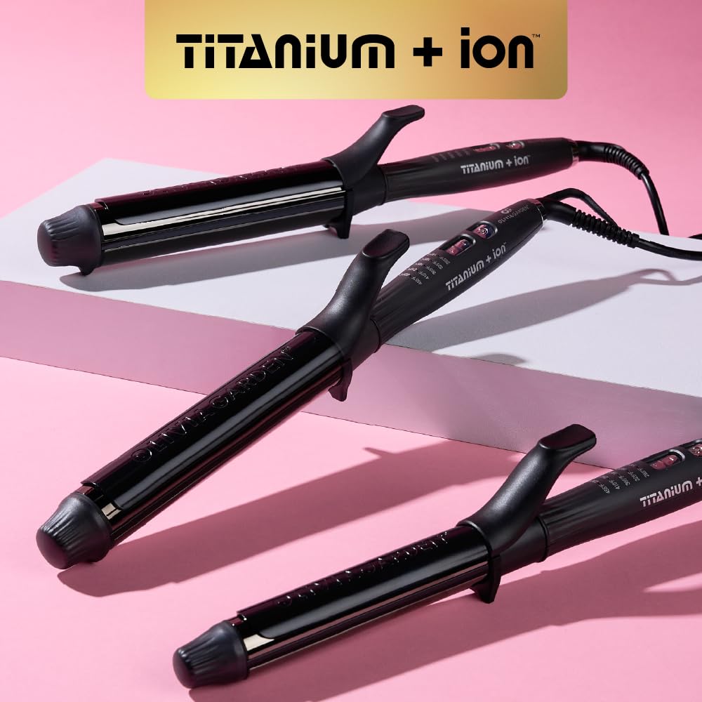 Olivia Garden Titanium + Ion High Performance Professional Curling Iron - Dual Voltage, Snag-Free Styling - Fast Heat Up to 455°F with Heat Resistant Heat Mat/Pouch
