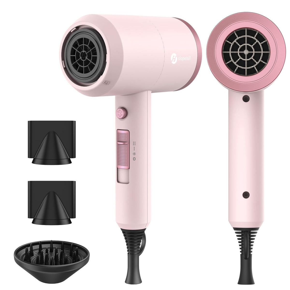 slopehill Professional Ionic Hair Dryer, Powerful 1800W Fast Drying Low Noise Blow Dryer with 2 Concentrator Nozzle 1 Diffuser Attachments for Home Salon Travel (Black)