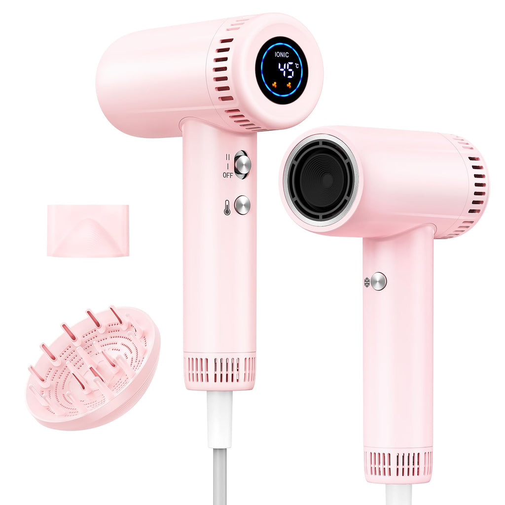 Hair Dryer - 160,000 RPM Ionic Blow Dryer - High Speed Fast Drying Professional Hairdryer for Smooth, 9 Temps Set for Women, 500 Million Negative Ions, Lightweight 0.8lb for Travel, Auto Clean