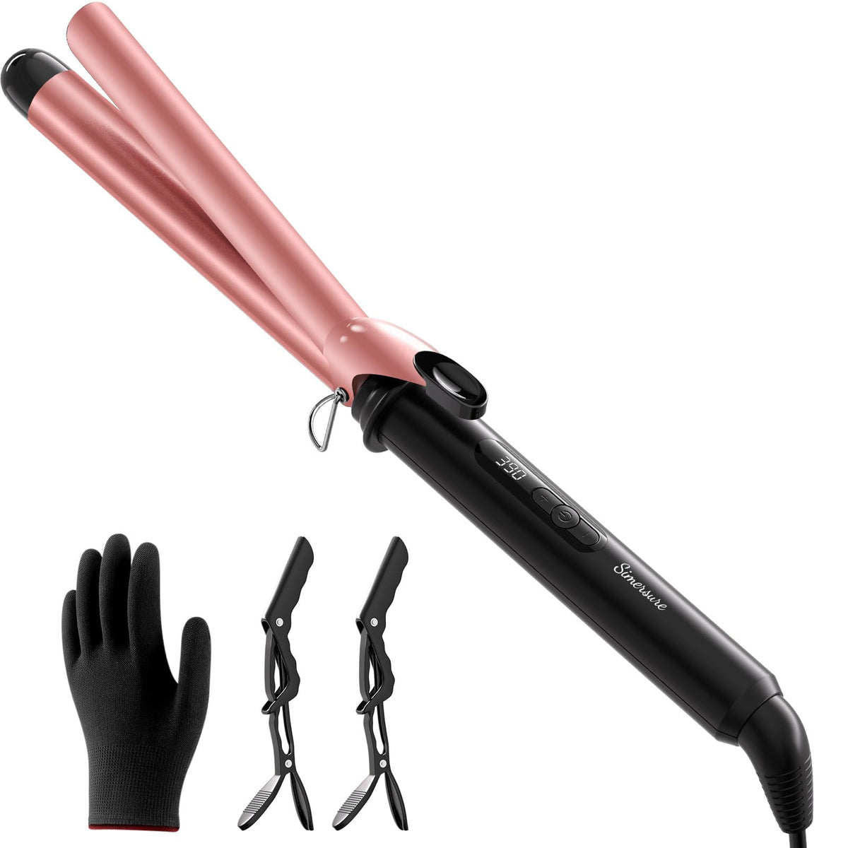 Curling Iron 1 Inch, Long Barrel Ceramic Hair Wand, Fast Heating Hair Curler with 12 Heat Settings with LED Display, Hair Curling Wand Styling and Lasting on All Hair Types, Dual Voltage for Travel