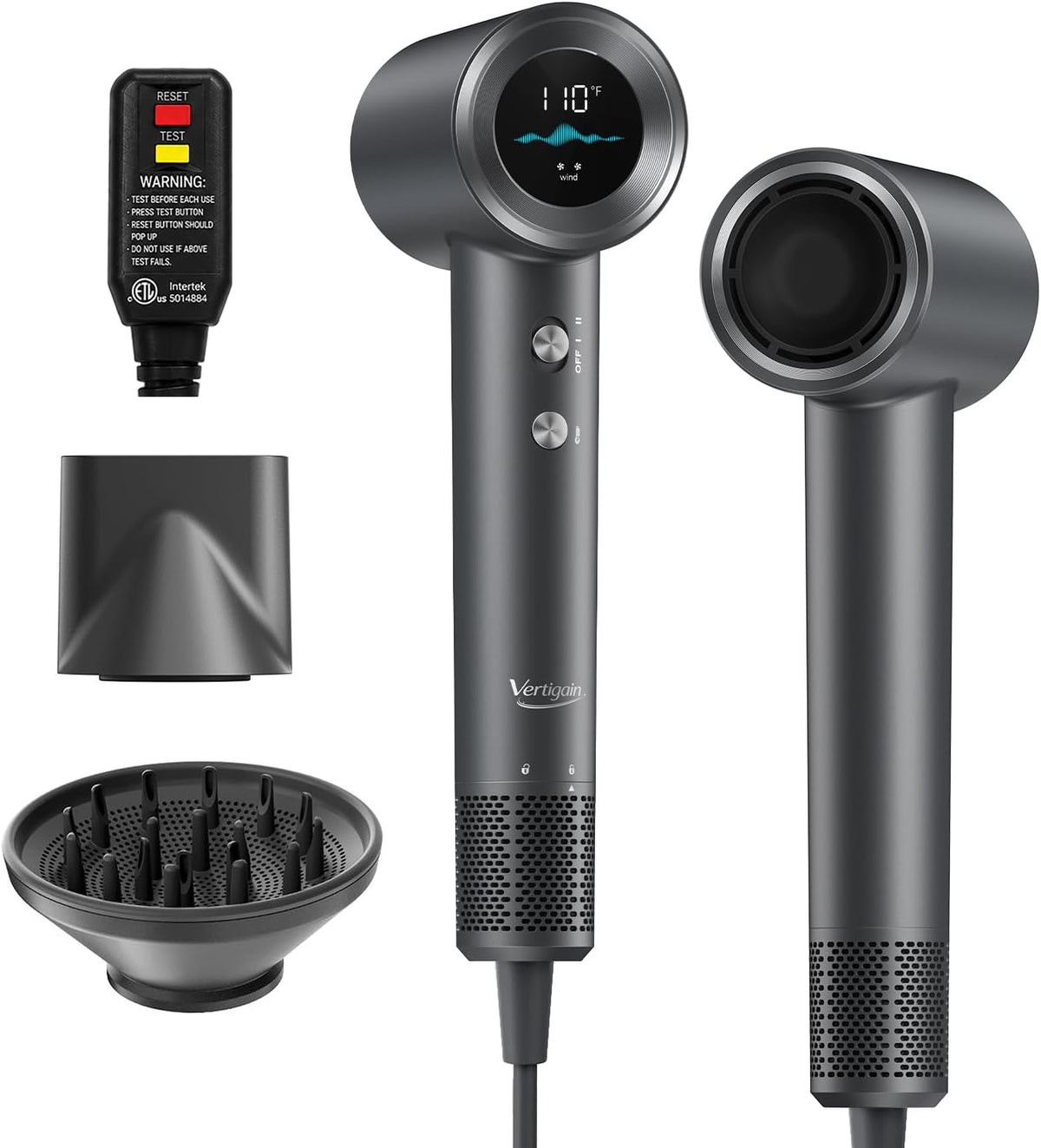 High Speed Hair Dryer, 110,000 RPM Brushless Motor, Fast Drying Ionic Blow Dryer, 200 Million Plasma Ions, Ultra Quiet, Lightweight, Diffuser Included, Frizz Control for Women & Men