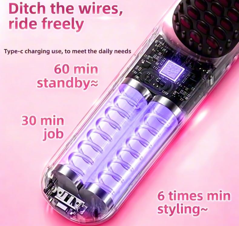 Cordless Hair Straightener Brush 4 Temp Settings Ceramic Coating