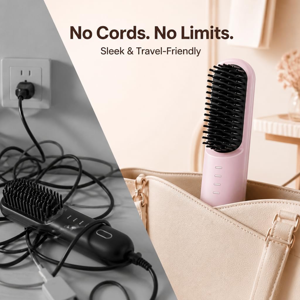 Go Brush Pro for Short Hair,Cordless Hair Straightener,Quick Styling(Black)