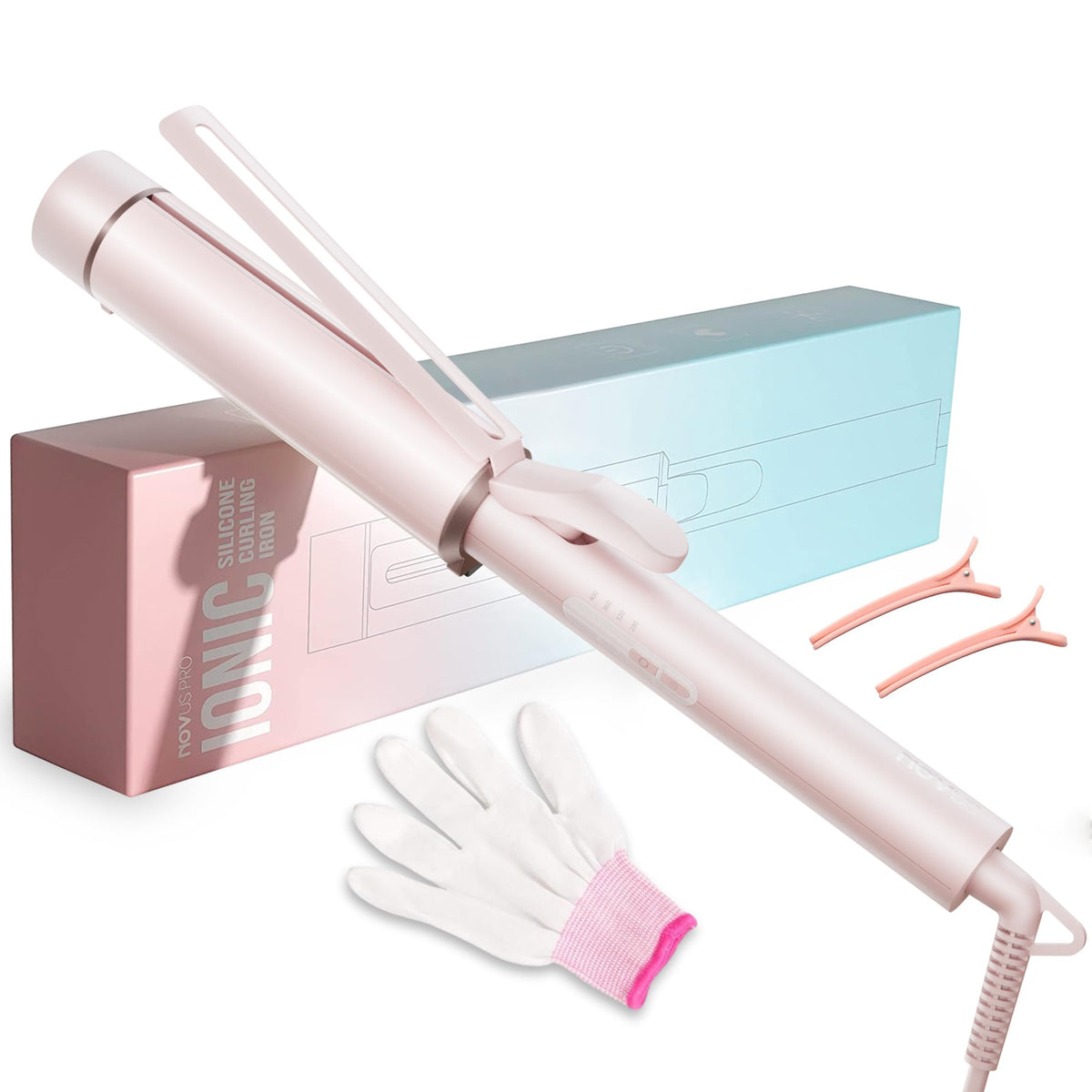 1.5 Inch Extra Large Curling Wand for Long Hair - Ceramic Tourmaline Barrel with 40000000 Negative Ions, 2 Clips & Heat-Resistant Glove