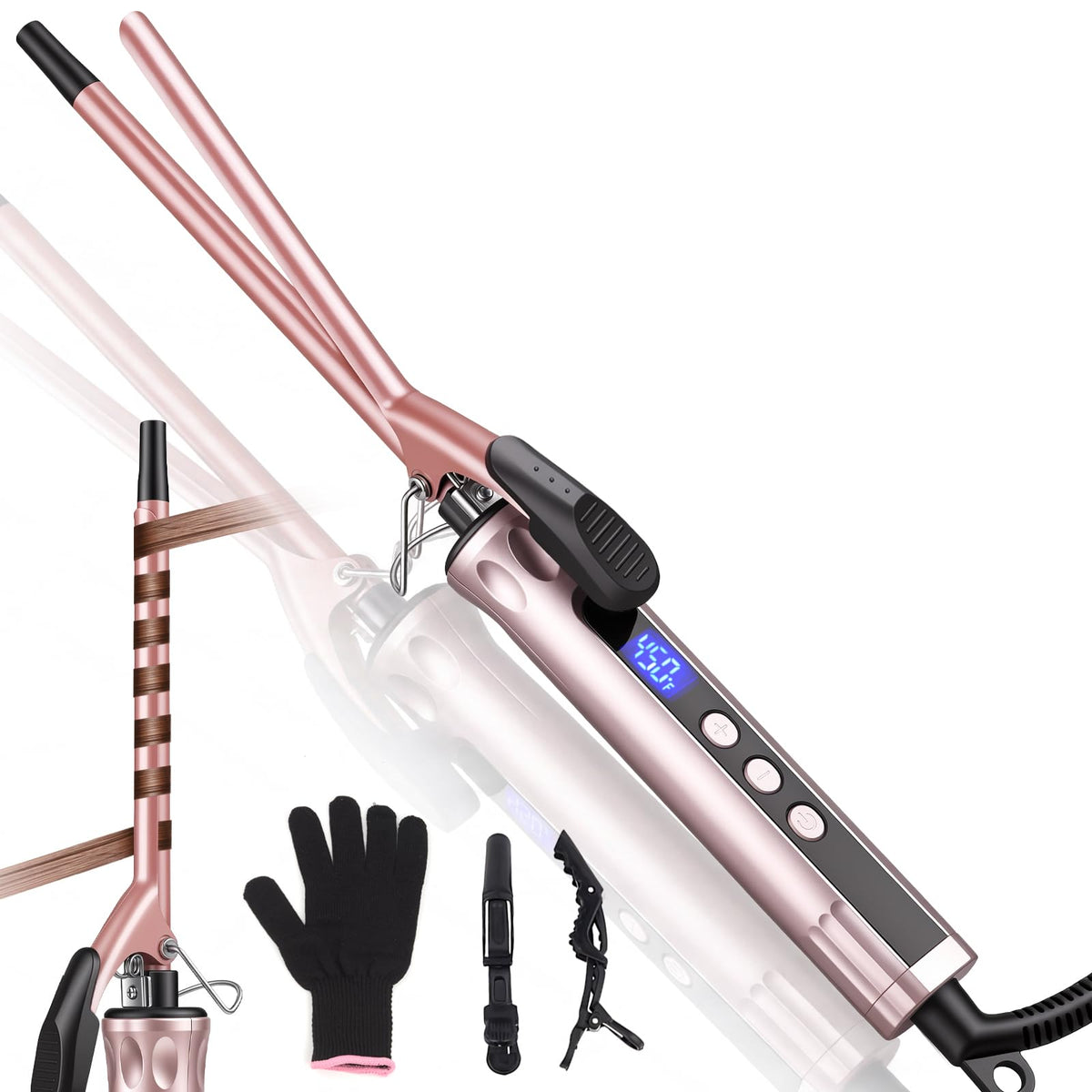 JAETON Hair Curling Iron Wand 1 1/4-Inch for Loose Curls, 190-450℉