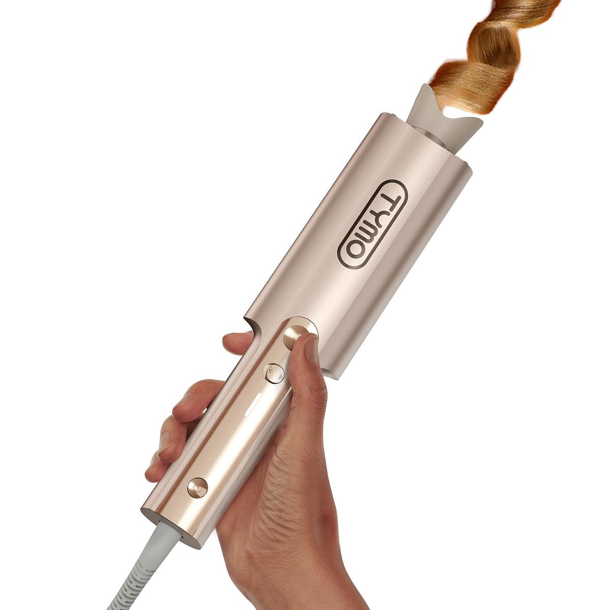 TYMO CurlPro Plus Automatic Rotating Curling Iron - Upgraded Long Barrel Curling Wand for Beach Waves & Long Hair, Ceramic Hair Curler for Women, Anti-Scald, 600M Ionic, Dual Voltage, Gold, 1 Inch