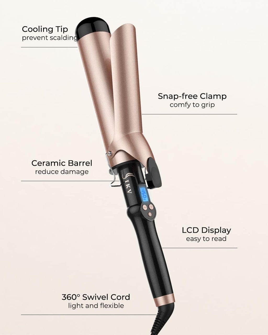 IKV 2 inch Curling Iron Extra Large,Long Barrel Curling Wand for Long Hair