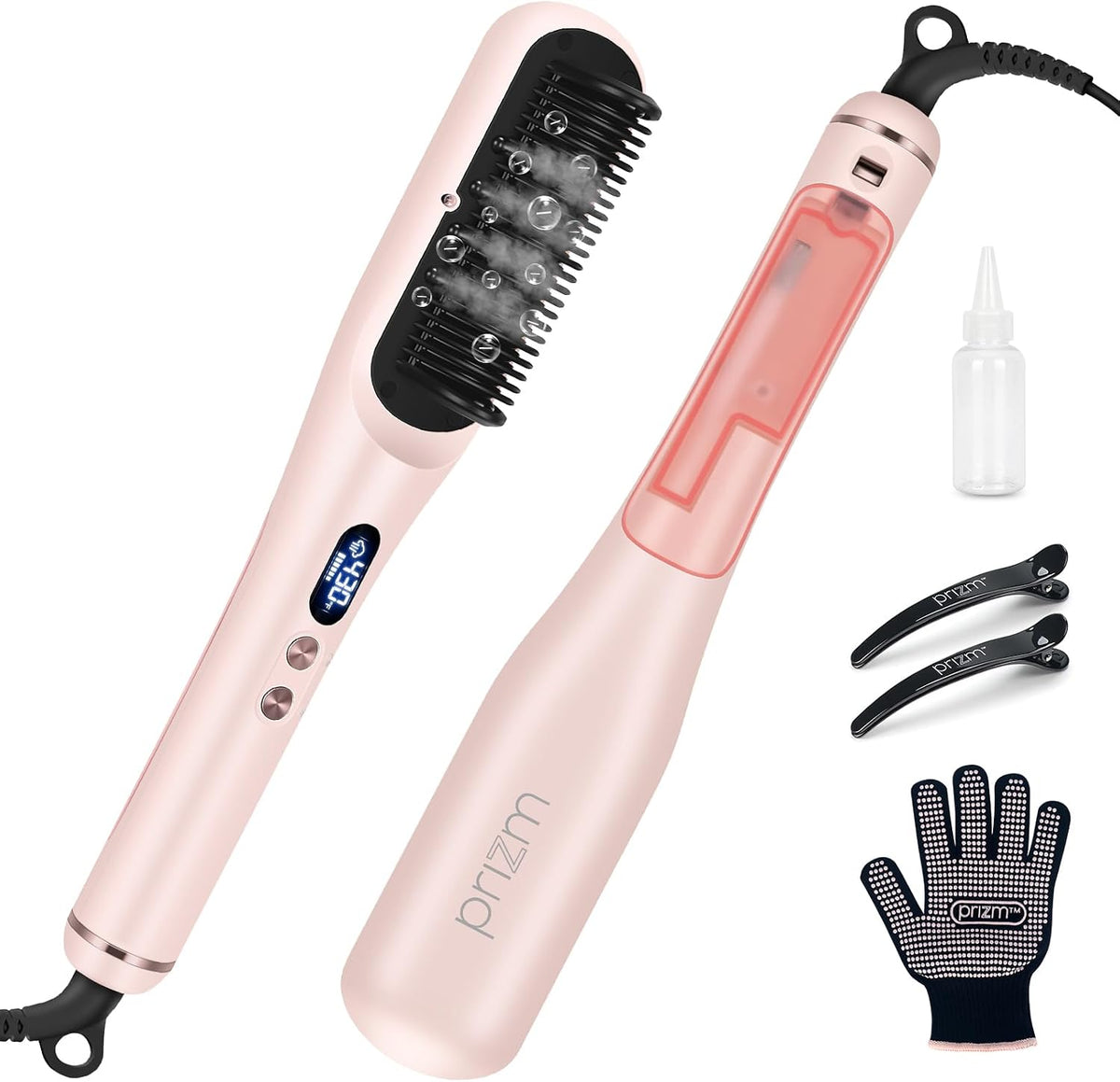 Prizm Pro Steam Hair Straightener Brush, Ionic Straightener Brush for Women