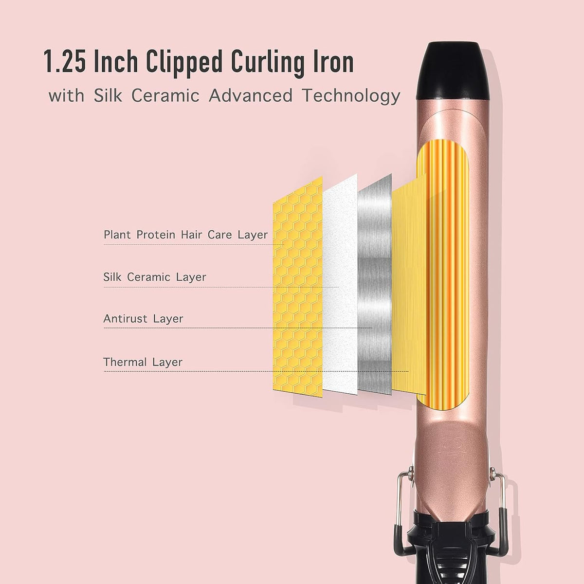 LANVIER 1.25 Inch Long Barrel Curling Iron for Medium to Long Hair