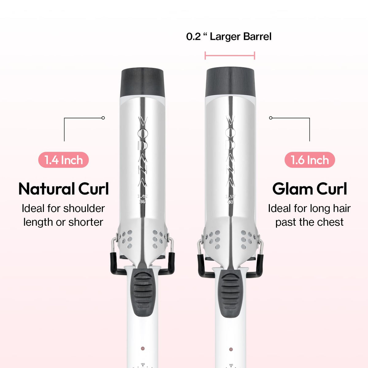 VODANA Professional GlamWave Ceramic Curling Iron, Long-Lasting Natural Curls, Instant Heat, Hair Curler, Curling Wand, Available in USA (1.4 inch, White)